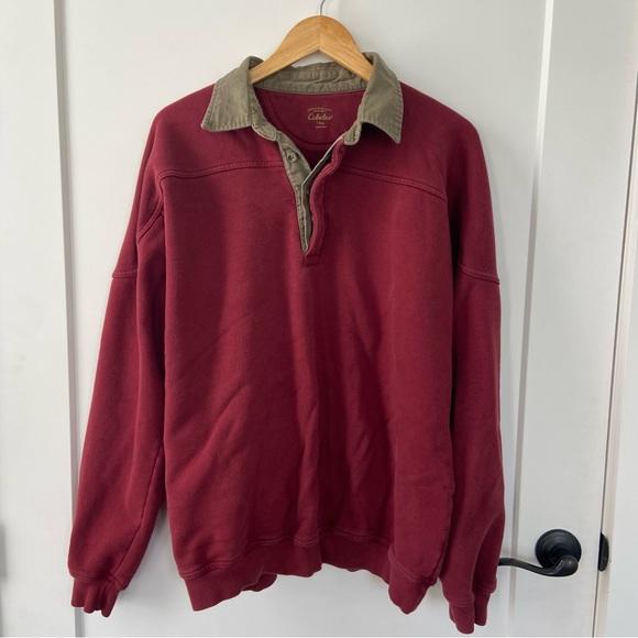 Vintage Cabela’s Pullover Collared Button Sweatshirt Maroon Fisherman Large - Picture 7 of 7